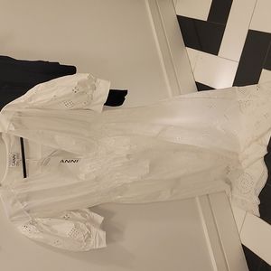 Ganni white cinched waist dress brand new with tags